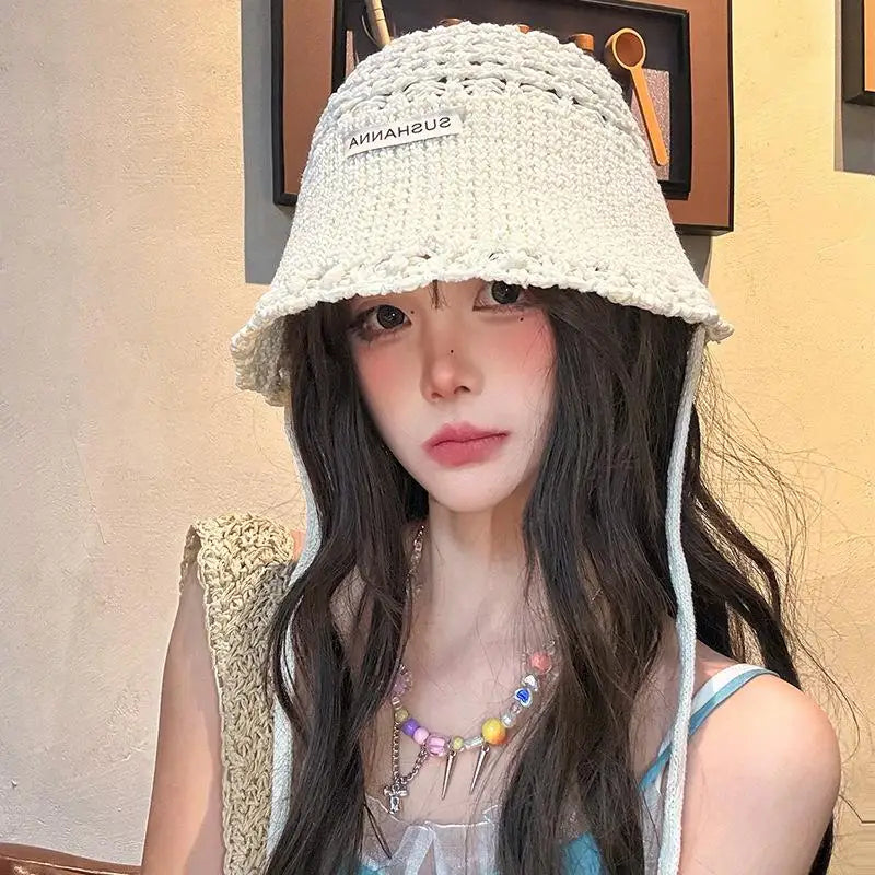 Women's UV Crochet Sun Hat – Foldable Breathable Beach Hat Crochet Sun Hat Qst Beige