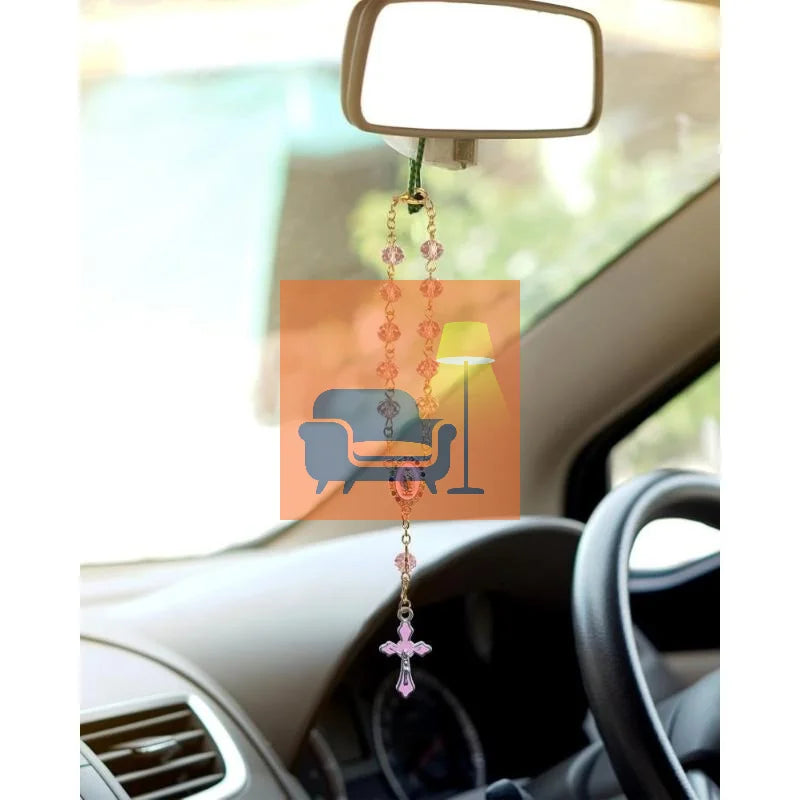 Rosary Cross Pendant Car Steering Wheel Charm – Resin Decor Car Interior Charm Qme