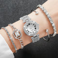 Women's Rhinestone Quartz Watch & Crystal Bracelet Set Crystal Bracelet Watch Qme Silver Set