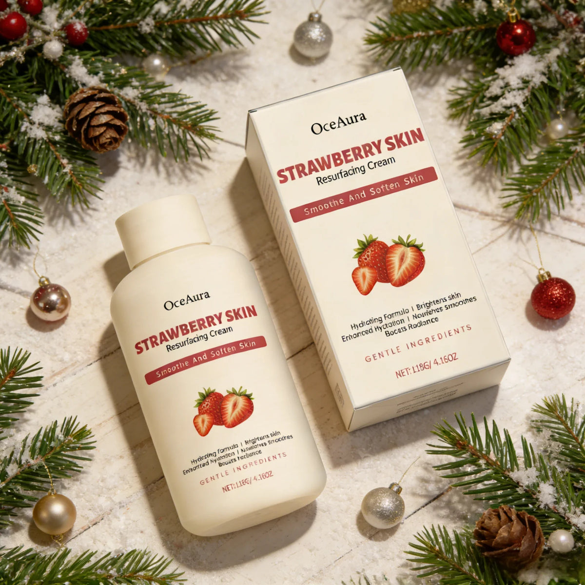 OceAura Strawberry Body Cream – AHA BHA Glycolic Salicylic Acid Body Exfoliating Cream Qst