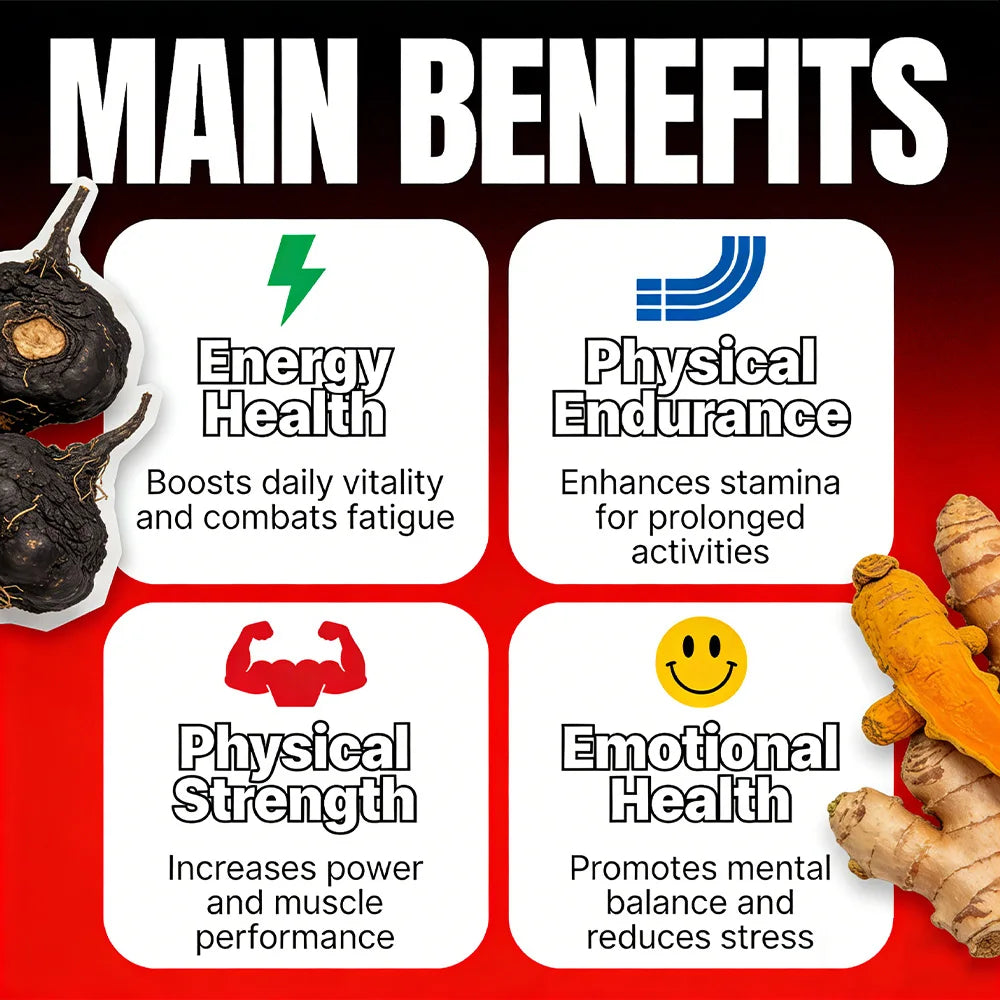 Fenugreek, Turmeric & Black Maca Capsules | Energy & Vitality Herbal Supplement Qst