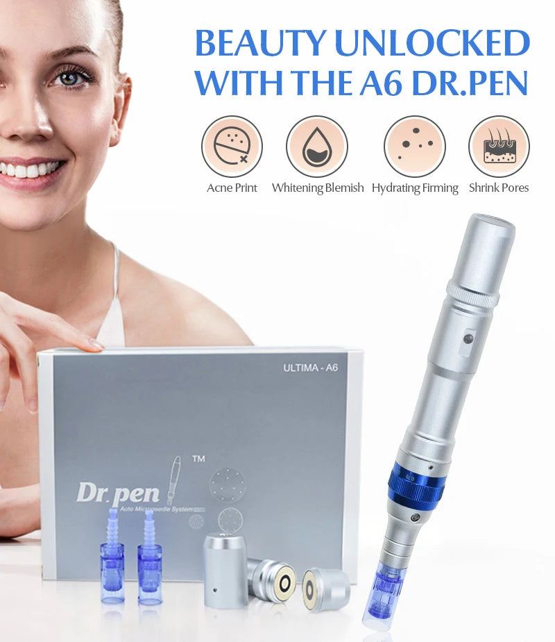 Dr. Pen A6 Wireless Microneedling Pen – 2 Batteries, 12-Pin Microneedling Derma Pen Qst