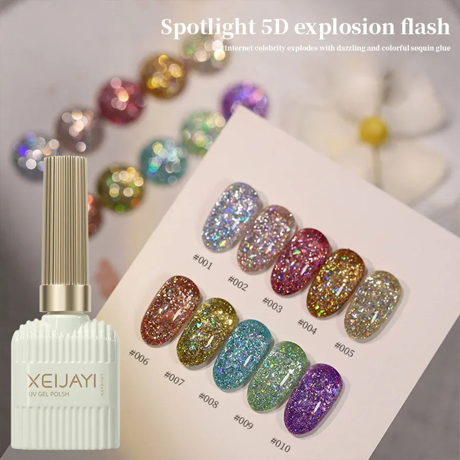 Holographic Glitter Gel Nail Polish – 10 Spring Colors Set Gel Nail Polish Set Qme