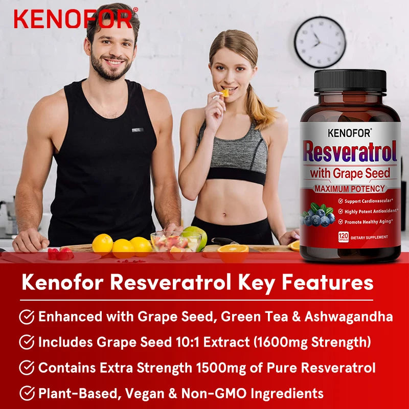 Resveratrol 1500mg Complex – Grape Seed & Green Tea Extract Antioxidant Supplement Qst