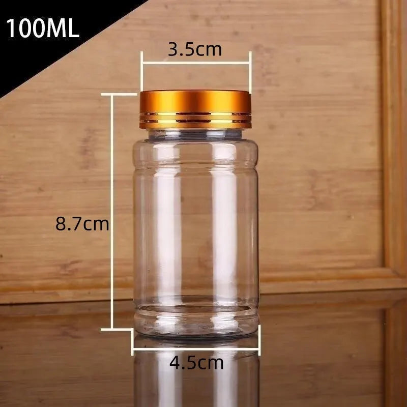 Transparent Plastic Jars with Metal Caps – Set of 5 Sealed Food Storage Jars Qme 100ml Gold lid 5 pcs
