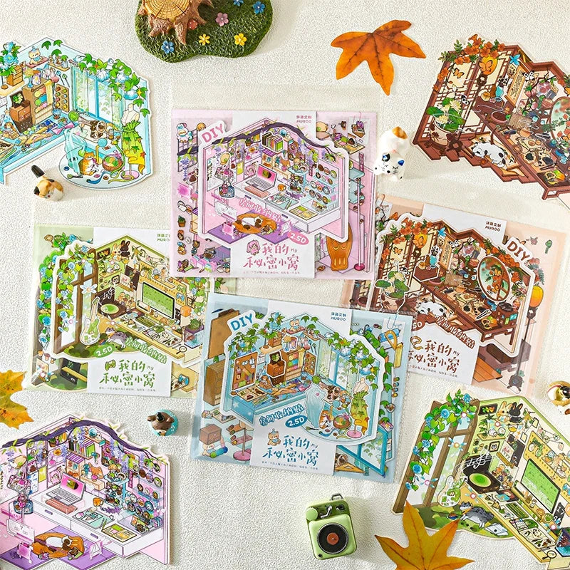 DIY 3D Pocket Cabin Sticker Kit – 4 Seasons Landscape Scene DIY Craft Sticker Kit Qme