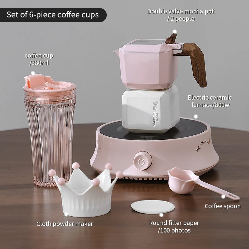 BINCOO Double Valve Square Moka Pot – Espresso Maker 220V Moka Pot Espresso Maker Qst 6PCS SET