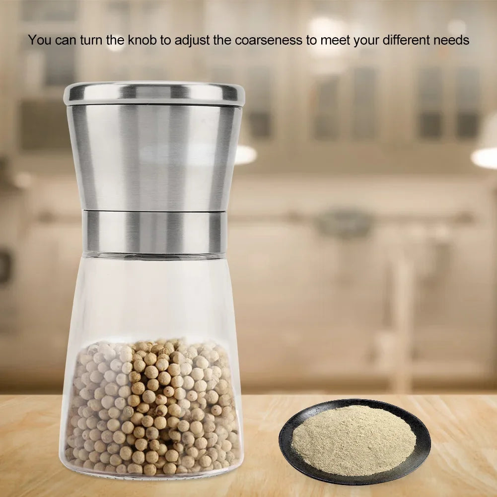 Manual Pepper & Salt Grinder Mill – 304 Stainless Steel & Glass Pepper & Salt Grinder Qme