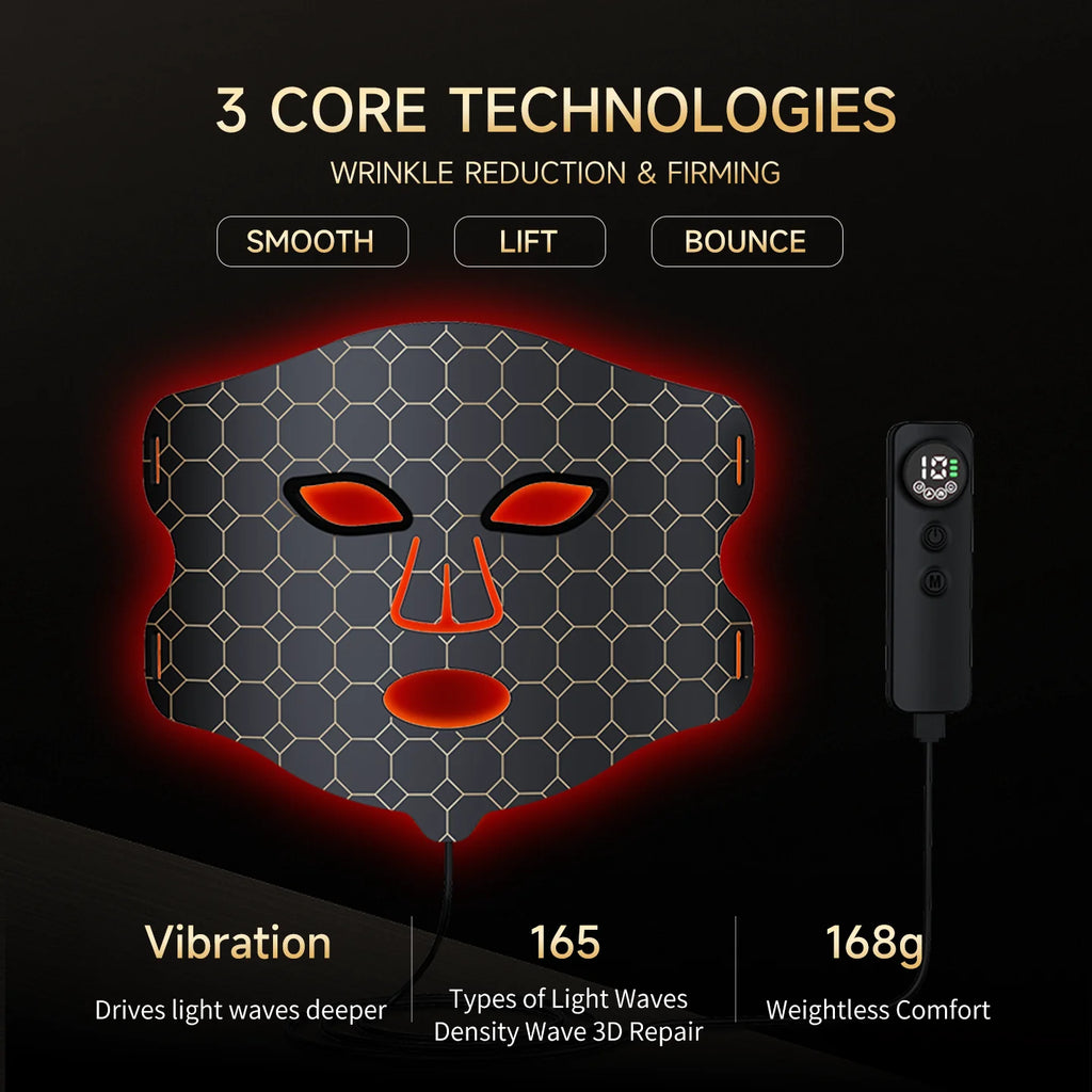 Hello Face L300 LED Light Therapy Mask – 4 Modes, Vibration LED Therapy Face Mask Qst