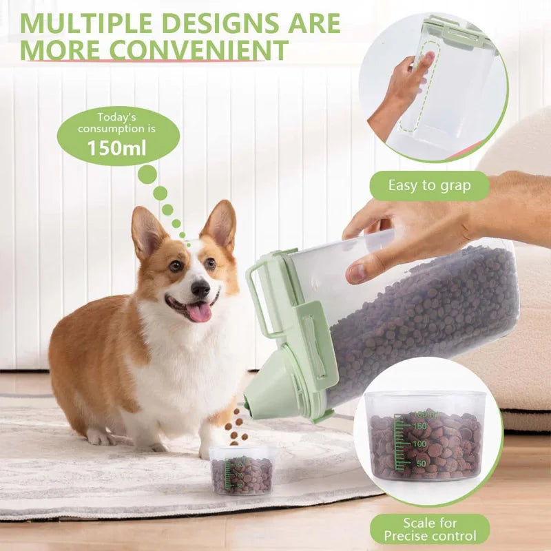 2-Liter Pet Food Storage Container with Measuring Cup – Green Pet Food Container Qme