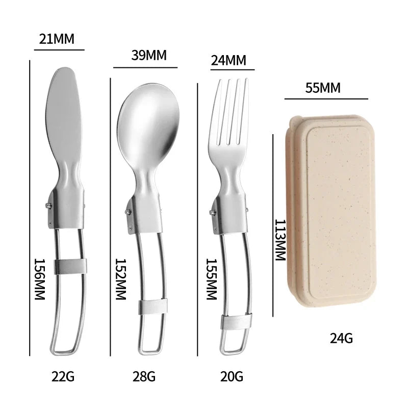 Folding Stainless Steel Cutlery Set – Knife, Fork & Spoon Folding Cutlery Set Qme 3pcs Khaki2