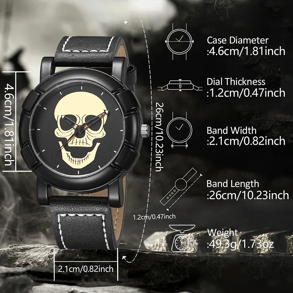 Men's Halloween Quartz Watch & Jewelry Set – Round Dial Quartz Watch Set Qme