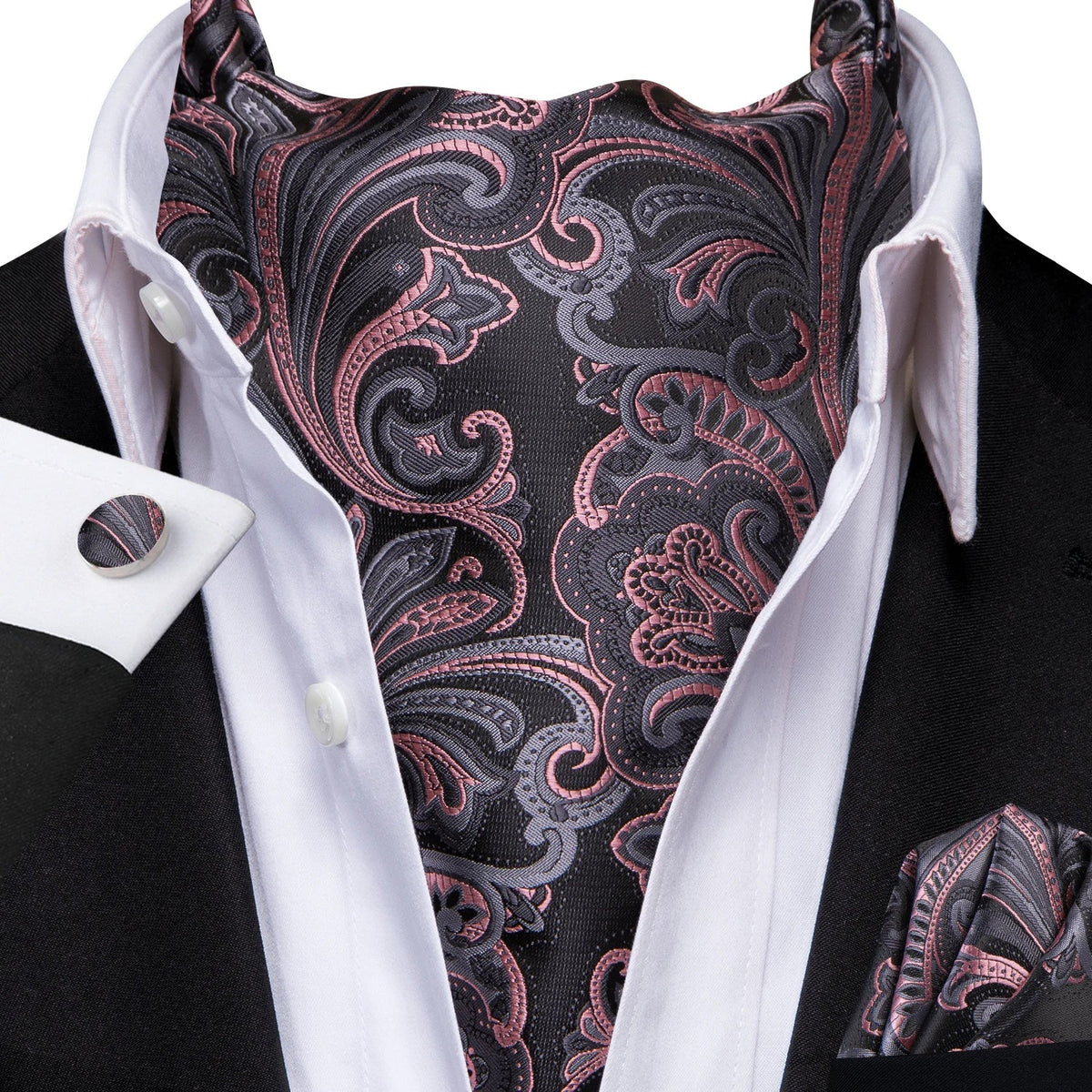 Men's Luxury Floral Ascot Cravat Set – Cufflinks & Handkerchief Ascot Cravat Set Qme LDAS1167