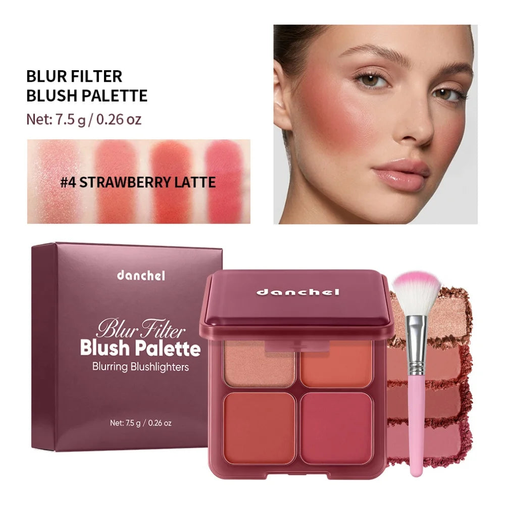 4-Color Blush & Highlighter Palette with Built-In Brush Blush Palette Qst 04
