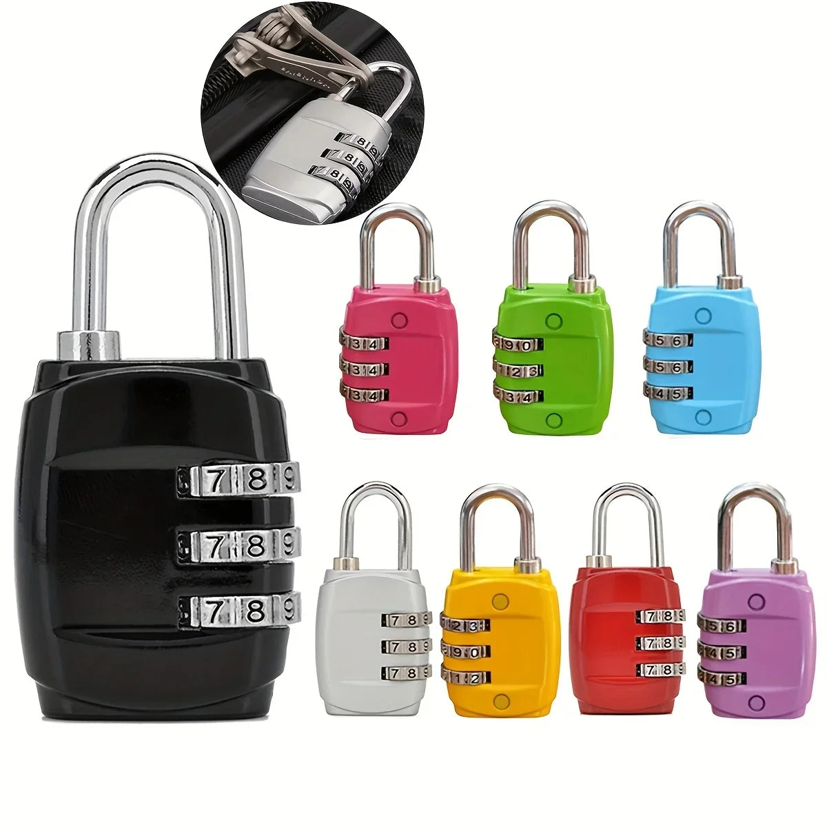 3-Digit Combination Padlock – Mini Code Lock for Luggage & Bags Combination Padlock Qme