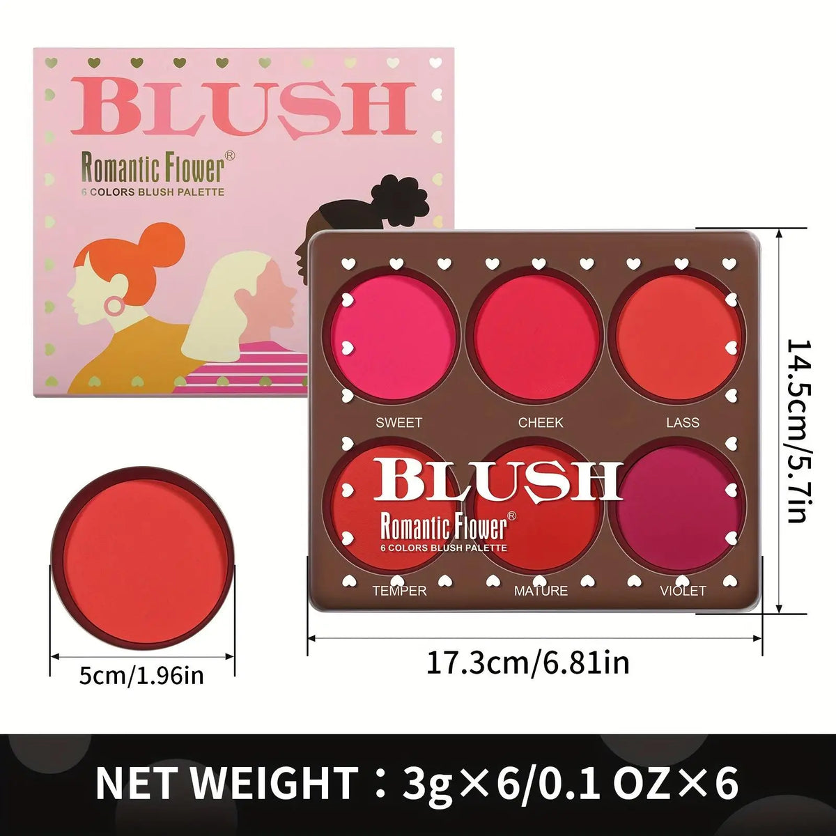 6-Color Waterproof Matte Blush Palette | Buildable Coverage Matte Blush Palette Qme
