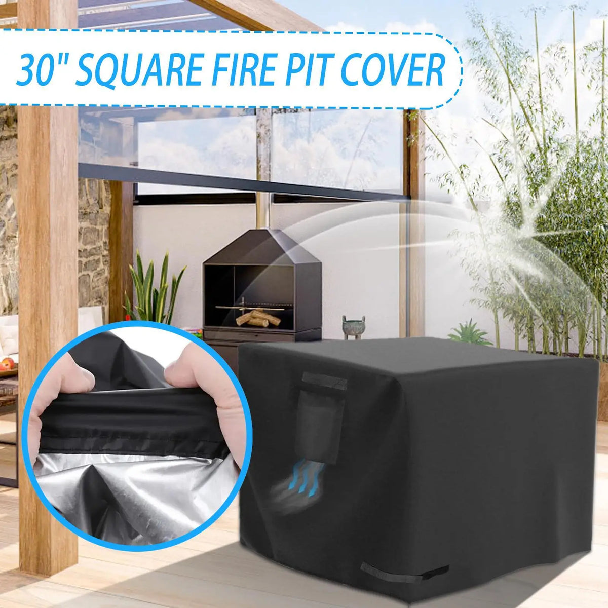 Waterproof Square Fire Pit Cover 30" – Patio, Porch & Outdoor Fire Pit Cover Qme