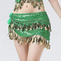 Glitter Sequin Belly Dance Waist Chain with Long Tassels Belly Dance Waist Chain Qme Green