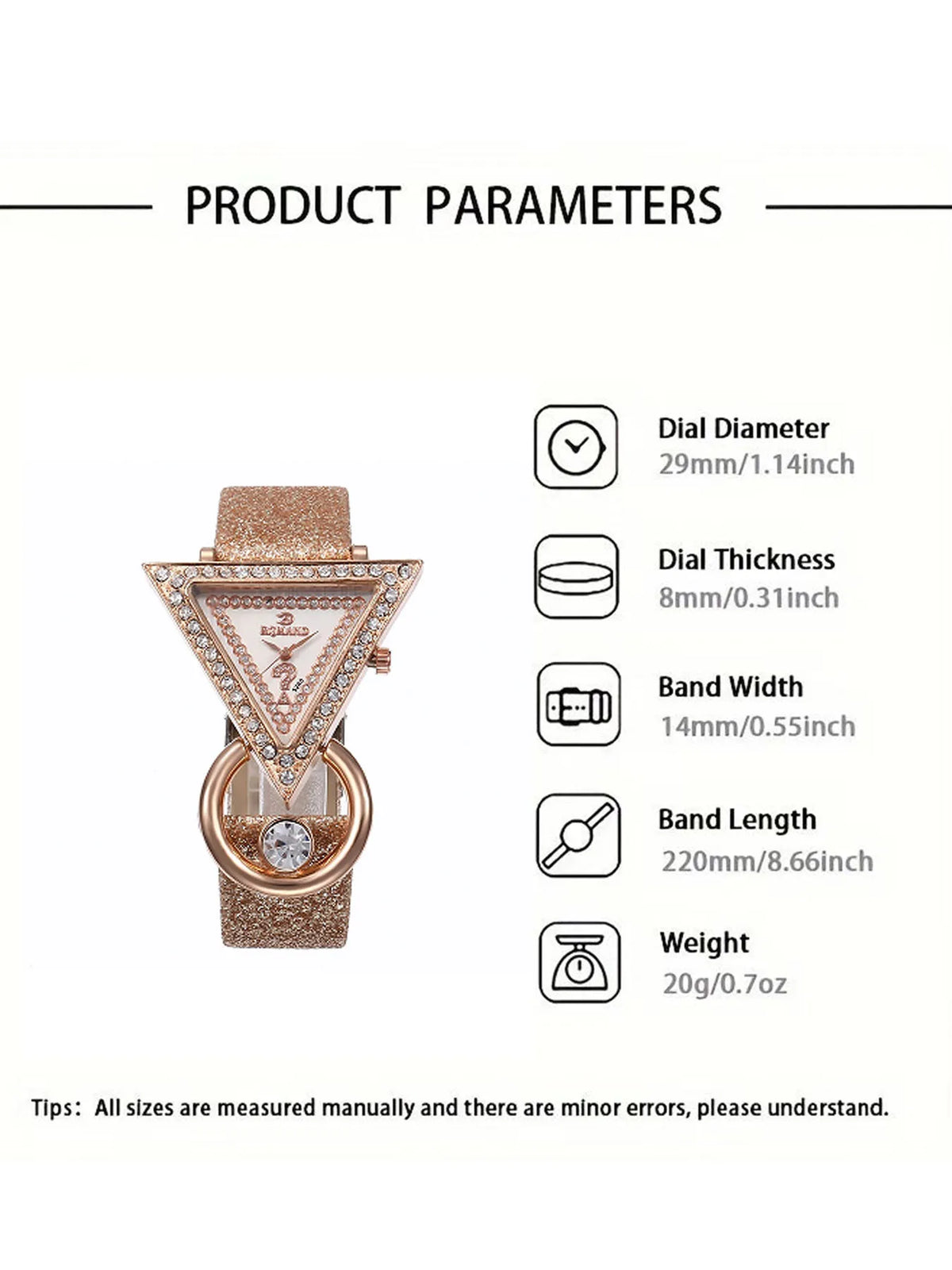 Women's Crystal Triangle Leather Bracelet Quartz Watch Bracelet Watch Qme