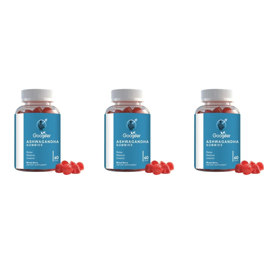 Ashwagandha Gummies Vitamin C B6 D2 Mixed Berry | 60 Count Herbal Supplement Gummies Qst 3 Bottles 180 Count