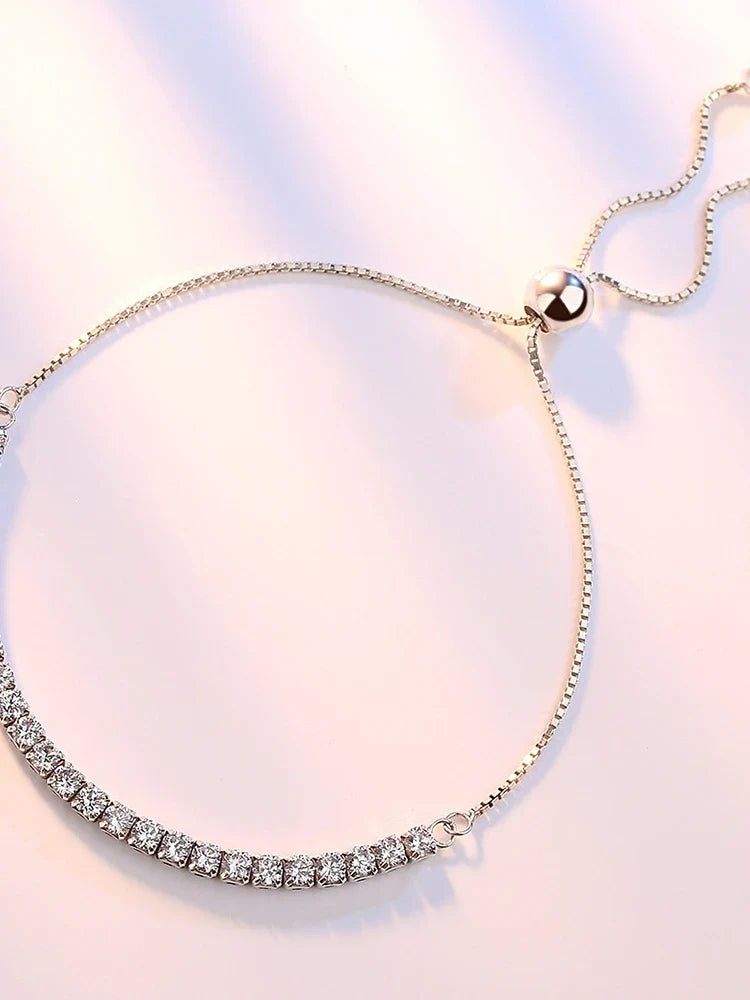 925 Sterling Silver Zircon Tennis Bracelet | Crystal Chain Tennis Bracelet Qme