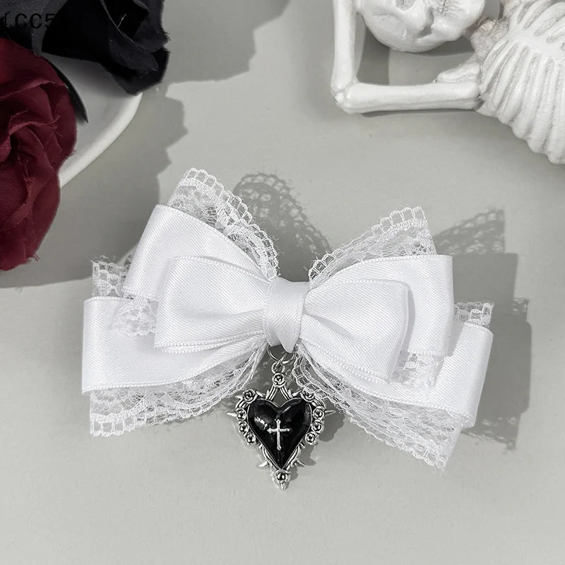 Gothic Lolita Black Ribbon Bow Hair Clip – Elegant Headdress Hair Clip Qst
