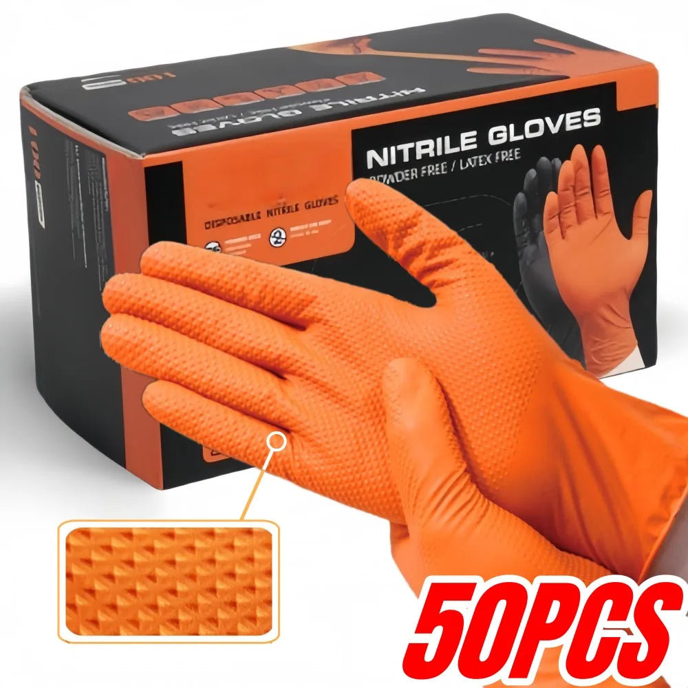 Heavy Duty Nitrile Work Gloves – Orange Diamond Grip, 5–50 Pack Nitrile Work Gloves Qme