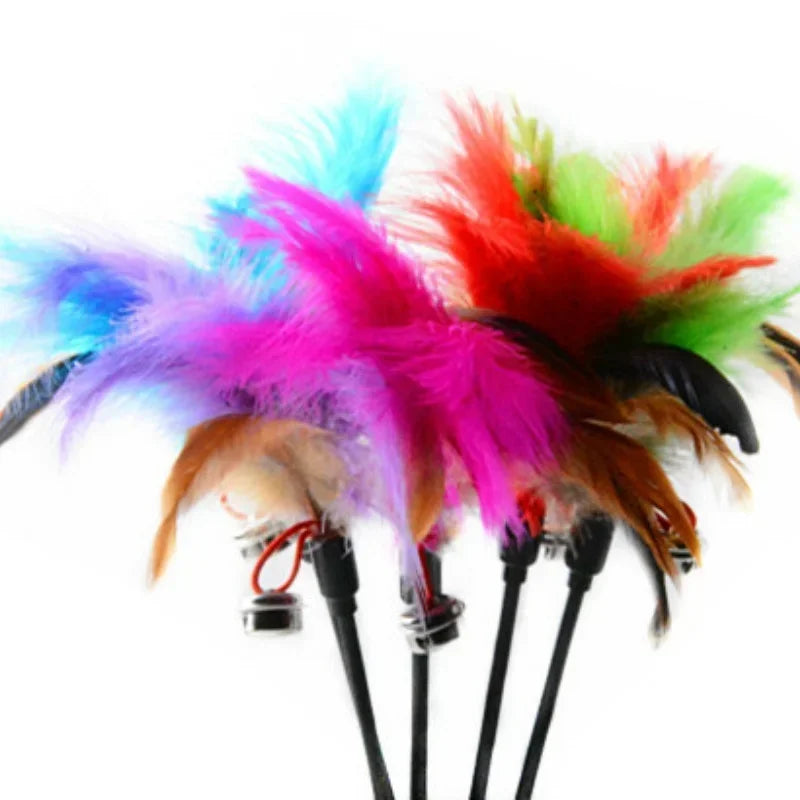Cat Feather Wand Toy with Bell – Interactive Rod for Cats Interactive Cat Toy Qme