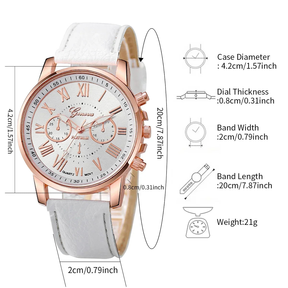 Rose Gold Ladies Chronograph Watch | White Leather & CZ Ladies Fashion Watch Qme