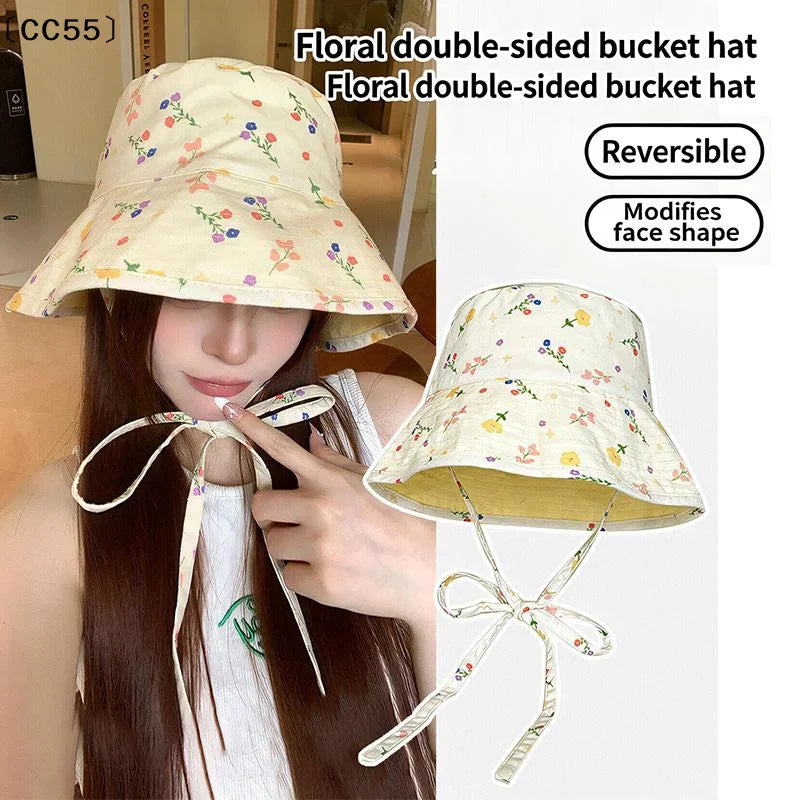 Women's Floral Double-Sided Bucket Hat – Wide Brim Sun Hat Bucket Hat Qst