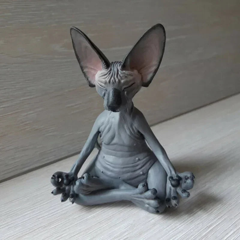 Whimsical Buddha Cat Sphinx Figurine | Yoga Meditation Decor Decorative Figurine Qme