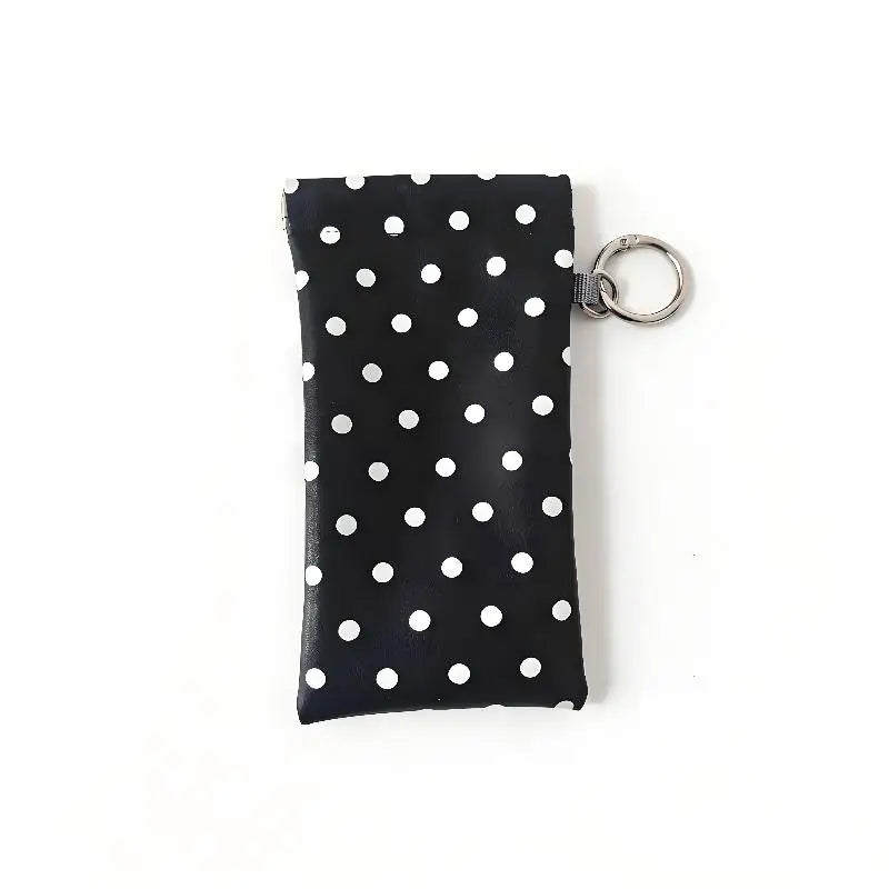 Polka Dot Eyeglass Pouch with Keychain – Soft PU Glasses Case Eyeglass Case Qst Black