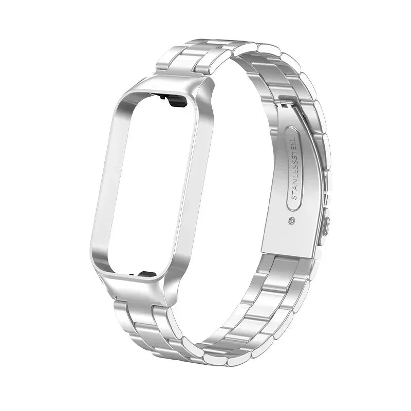Xiaomi Mi Band 8 Active Stainless Steel Metal Strap | 14 Colors Smart Band Strap Qme Silver 3 for Redmi Band 2