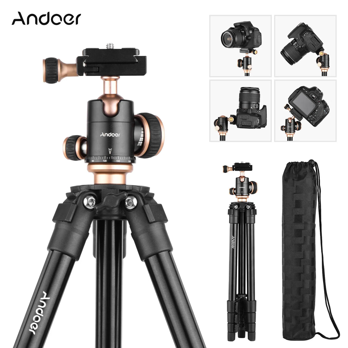 Andoer Q160SA Aluminum Tripod with 360° Panoramic Ball Head Camera Tripod Qst