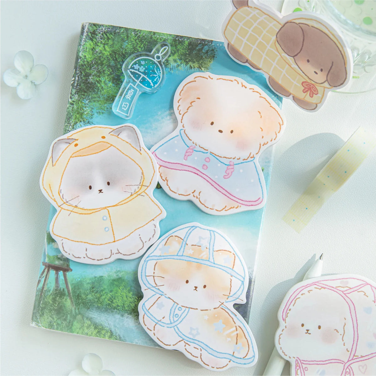Kawaii Rabbit Bear Sticky Notes Memo Pad – 30 Sheets, 7 Colors Kawaii Sticky Notes Qme