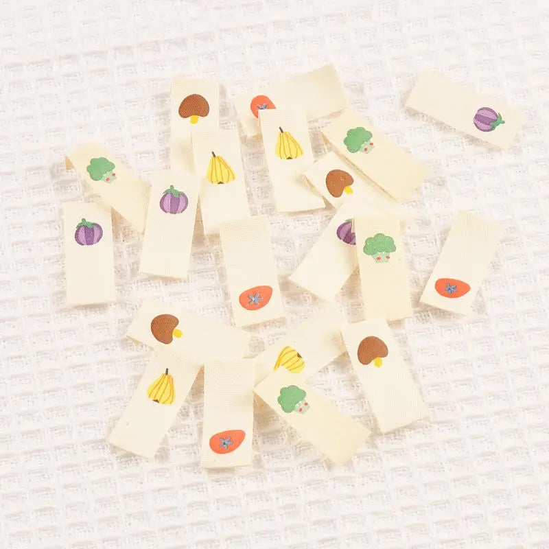 15 Mixed Pattern Cotton Sewing Labels – Mushrooms, Pears & More Woven Sewing Labels Qme