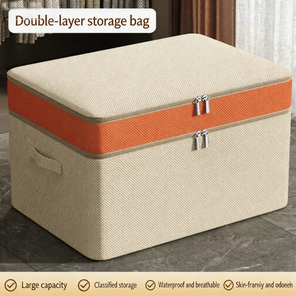 Double-Layer PU Storage Box – Large Clothes & Quilt Organizer Wardrobe Storage Box Qme