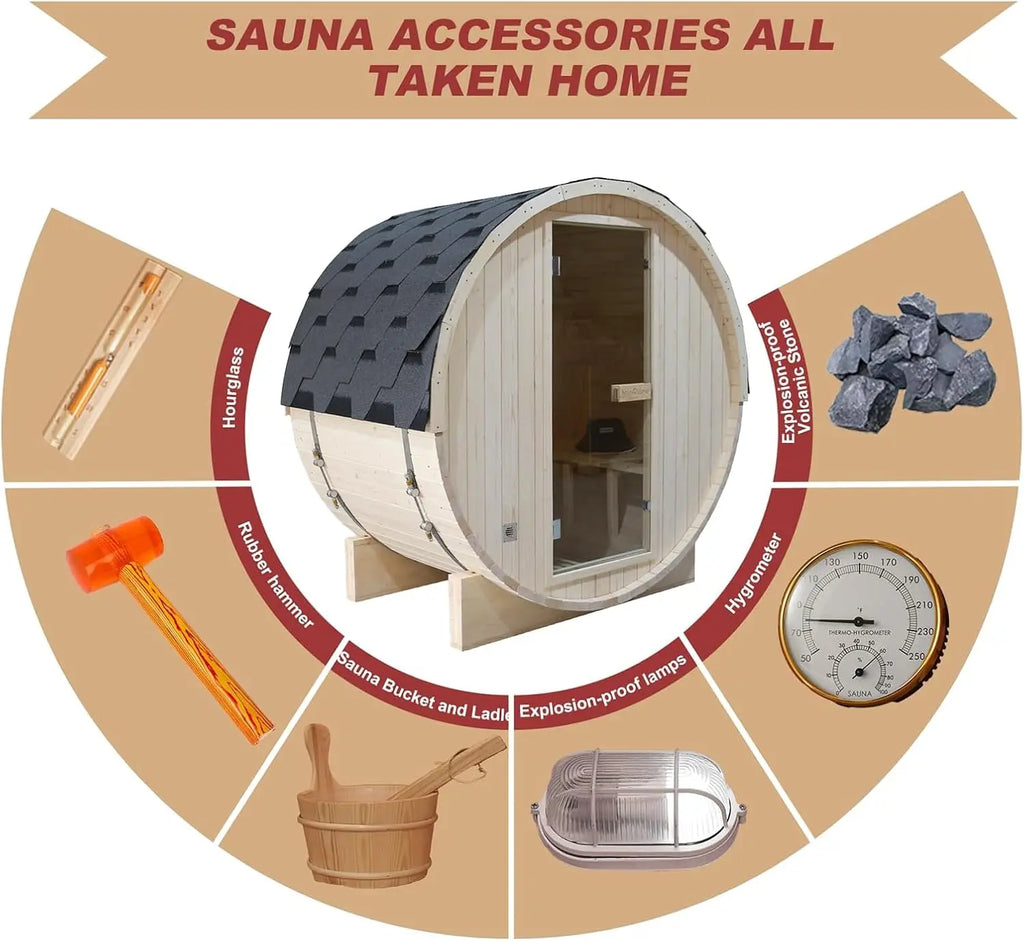 Outdoor Barrel Sauna 2-Person Spruce Wood & 4.5KW Harvia Heater Outdoor Barrel Sauna Qst