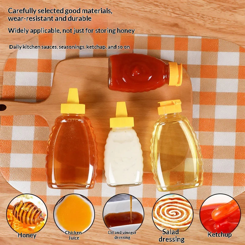 Squeeze Honey Bottle with Lid – Reusable PP Dispenser Condiment Dispenser Bottle Qst