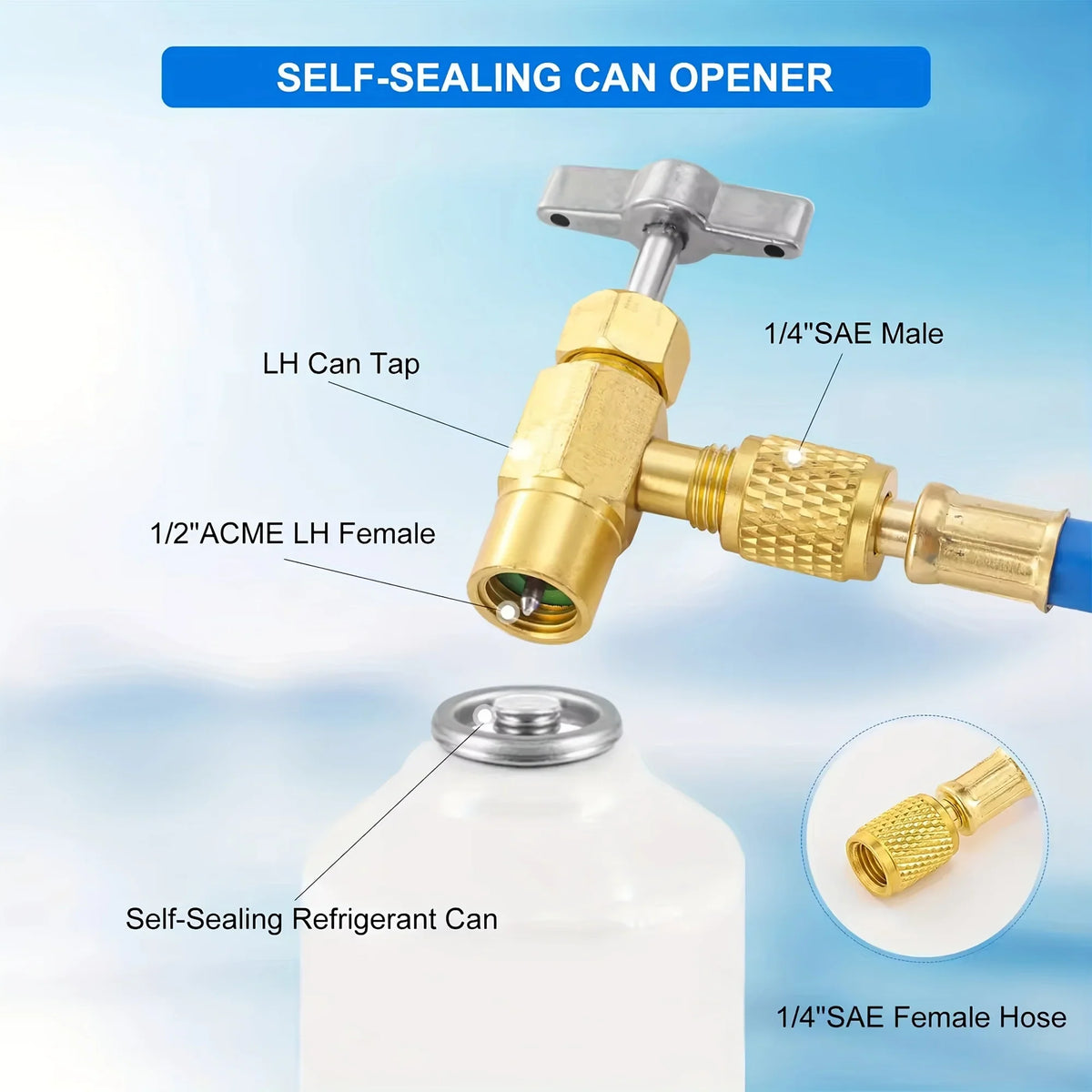 R134A Recharge Hose with Pressure Gauge & Can Tap | Qme AC Recharge Kit Qme