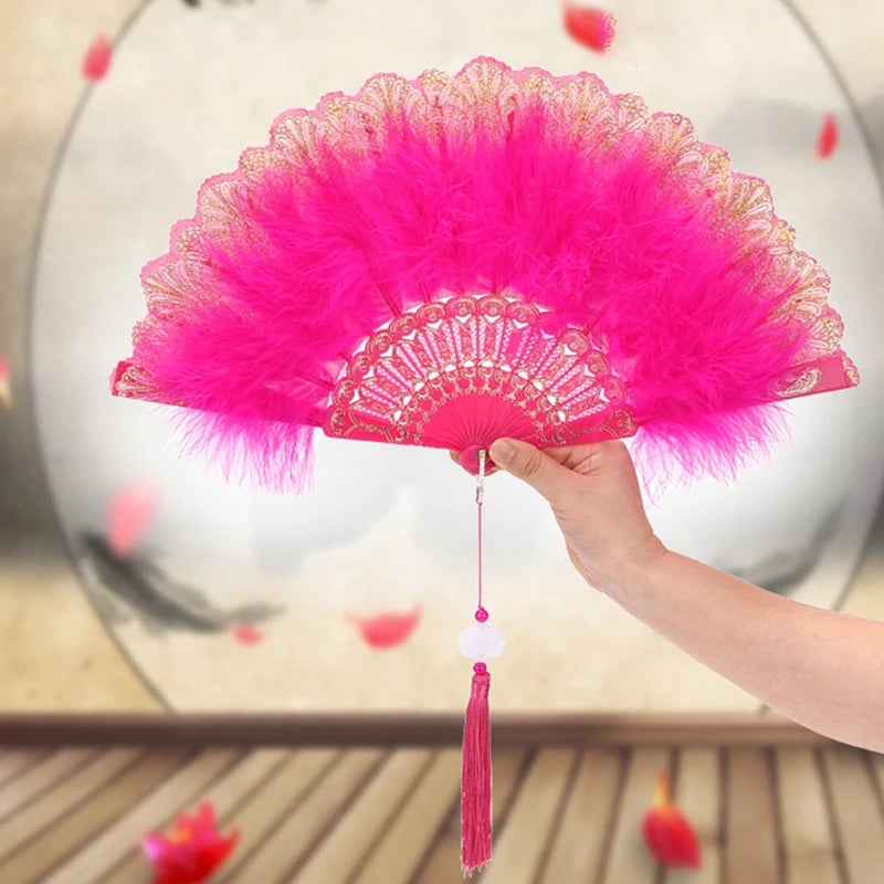 Feather Folding Hand Fan – Gothic Lolita Dance & Party Fan Feather Folding Fan Qst