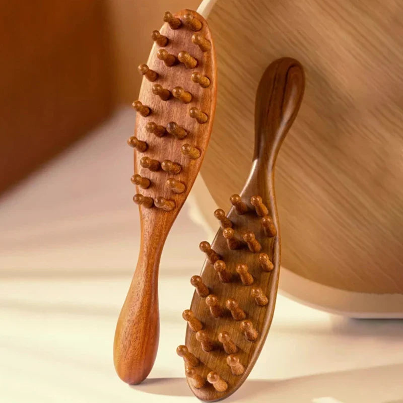 Natural Sandalwood Scalp & Body Massage Comb – 22-Tooth Wooden Massage Comb Qme