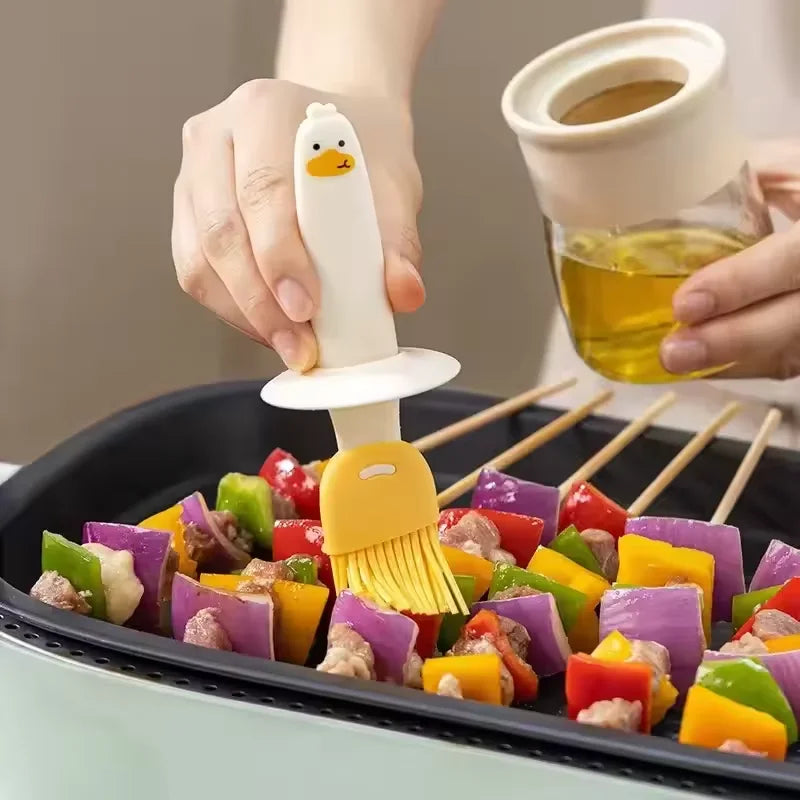 Silicone Oil Brush Bottle 2-in-1 BBQ & Kitchen Basting Set Silicone Basting Brush Qst