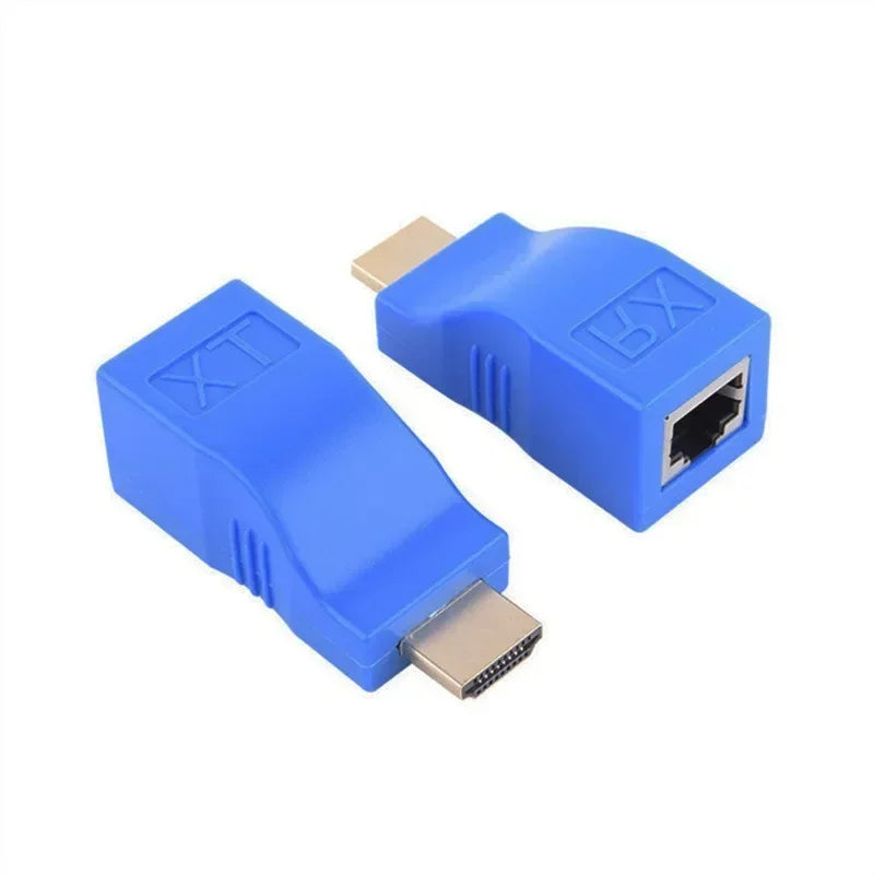 HDMI to RJ45 Extender Over CAT5e/6 LAN Cable 30M 1080P HD HDMI Signal Extender Qme Blue 5 set