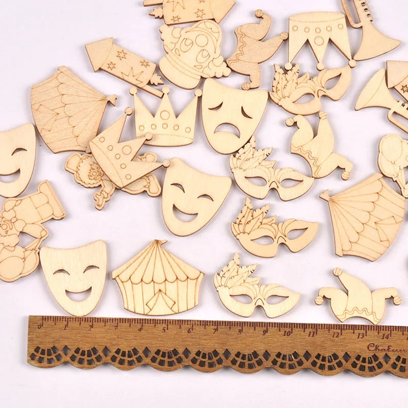 Wooden Carnival Clown Mask Crown – 30 pcs Handmade DIY Craft DIY Craft Embellishments Qme mix 30pcs
