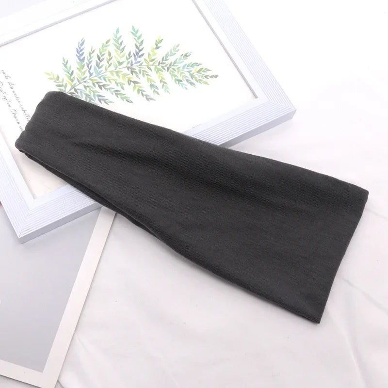 Women's Wide Knitted Cotton Sport Headband – 16 Colors Sport Headband Qme Dark Grey One Size