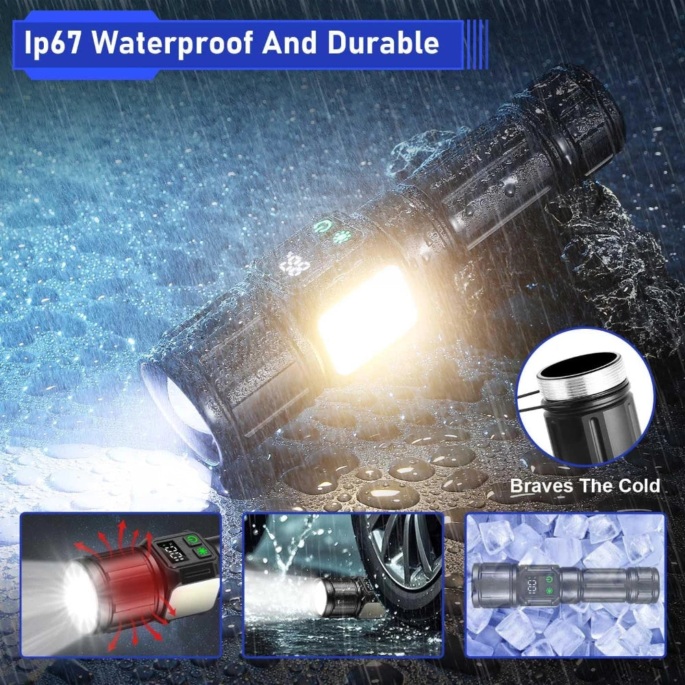 Super Bright Rechargeable LED Flashlight – 9 Modes, Magnetic Tactical Flashlight Qst