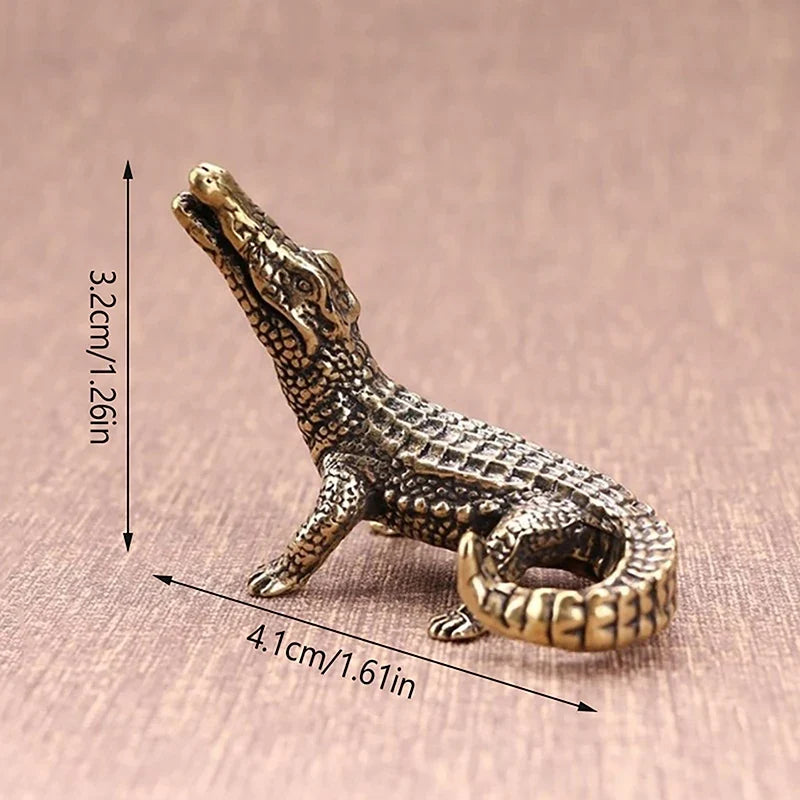 Antique Bronze Crocodile Miniature Figurine | Feng Shui Decor Miniature Figurine Qme