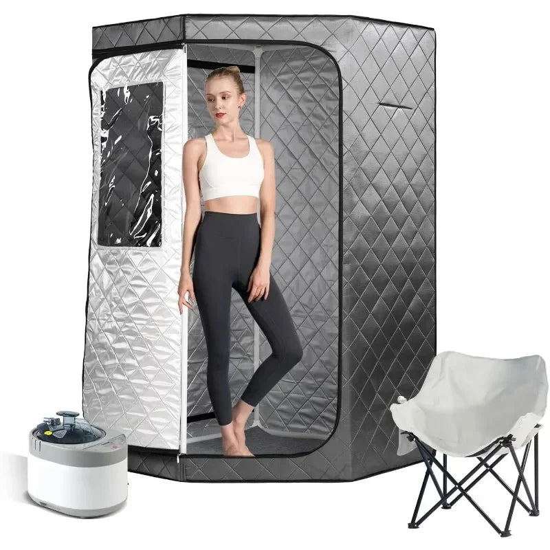 Portable Home Steam Sauna Tent – 1500W 4L Steamer & Folding Chair Steam Sauna Tent Qst gray