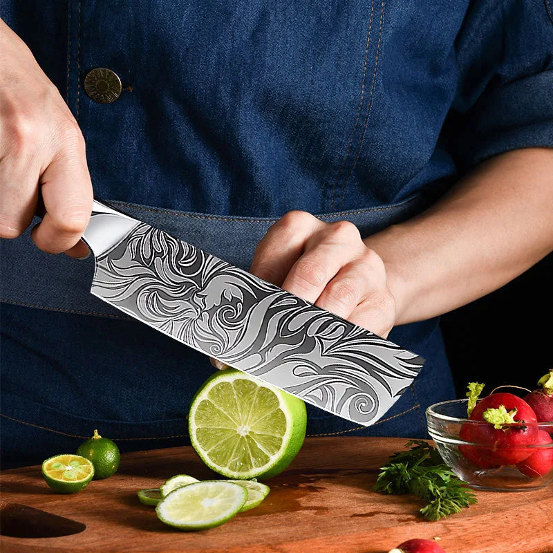 Damascus Pattern Chef Knife – Sharp Japanese-Style Kitchen Knife Chef Knife Qst
